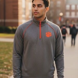 Men's Gray Quarter-Zip Pullover with Orange Paw Accent